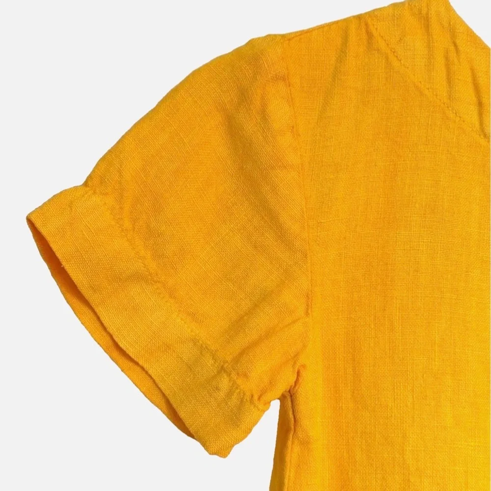 Vilebrequin Girls Linen Dress Sz 4 Yellow Short Sleeve Pockets Luxury Resort
